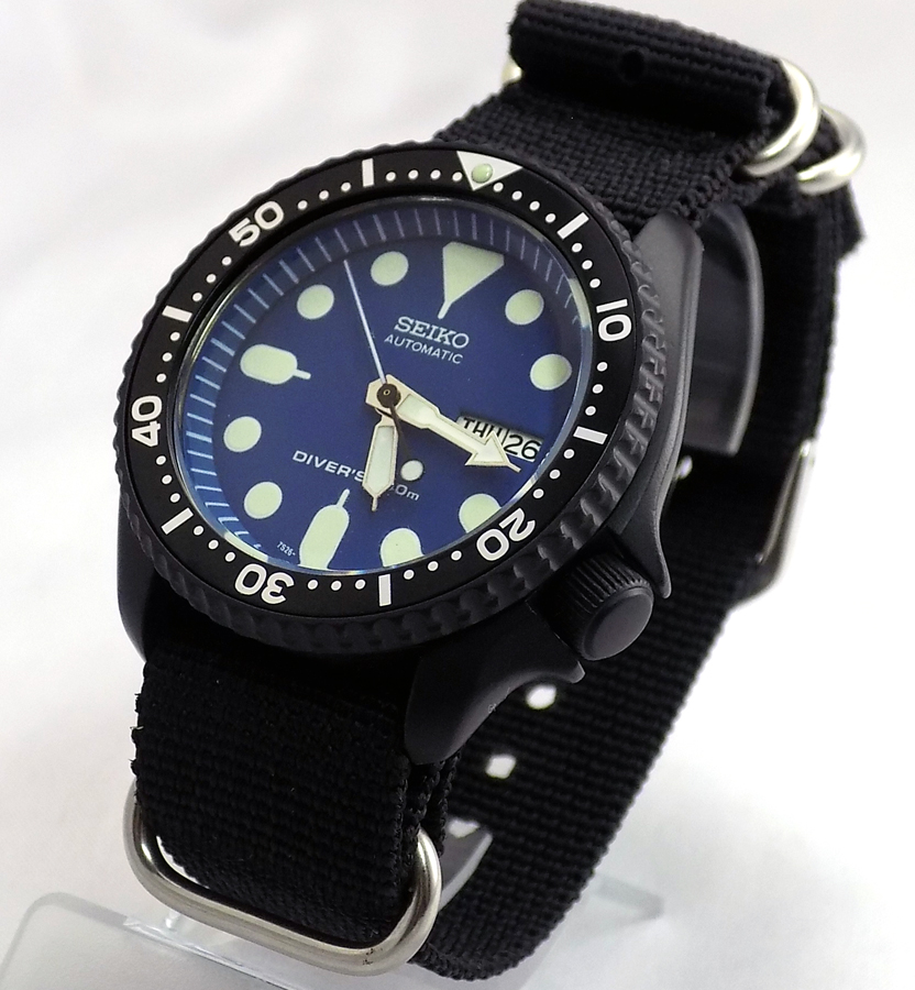 PRE-SALE Seiko 7S26 Black Cerakote Blue Dial Blue Nato | Retro Vintage Seiko  Mods Divers Watch