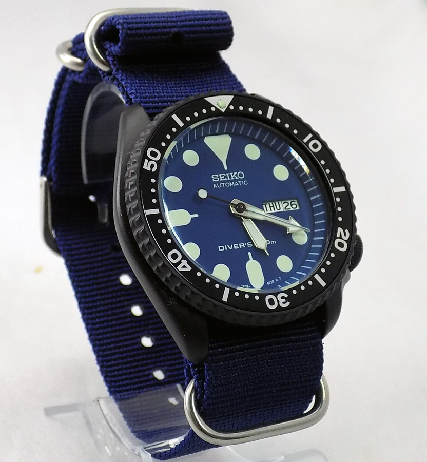 PRE-SALE Seiko 7S26 Black Cerakote Blue Dial Blue Nato | Retro Vintage Seiko  Mods Divers Watch